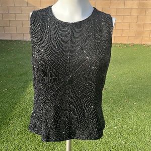 Paradise NY Halloween spiderweb sequin and bead vintage tank